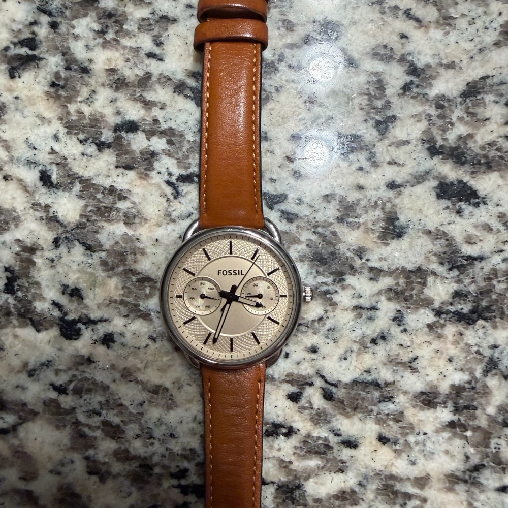 Fossil Tan Leather Strap Watch with Silver Case